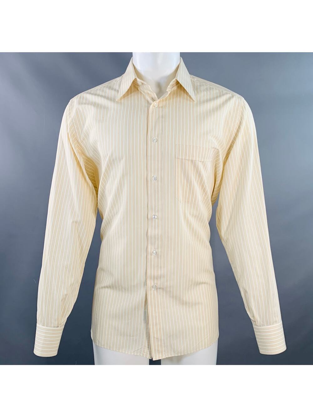BRIONI Size M Yellow Blue White Stripe Cotton One Pocket Long Sleeve Shirt